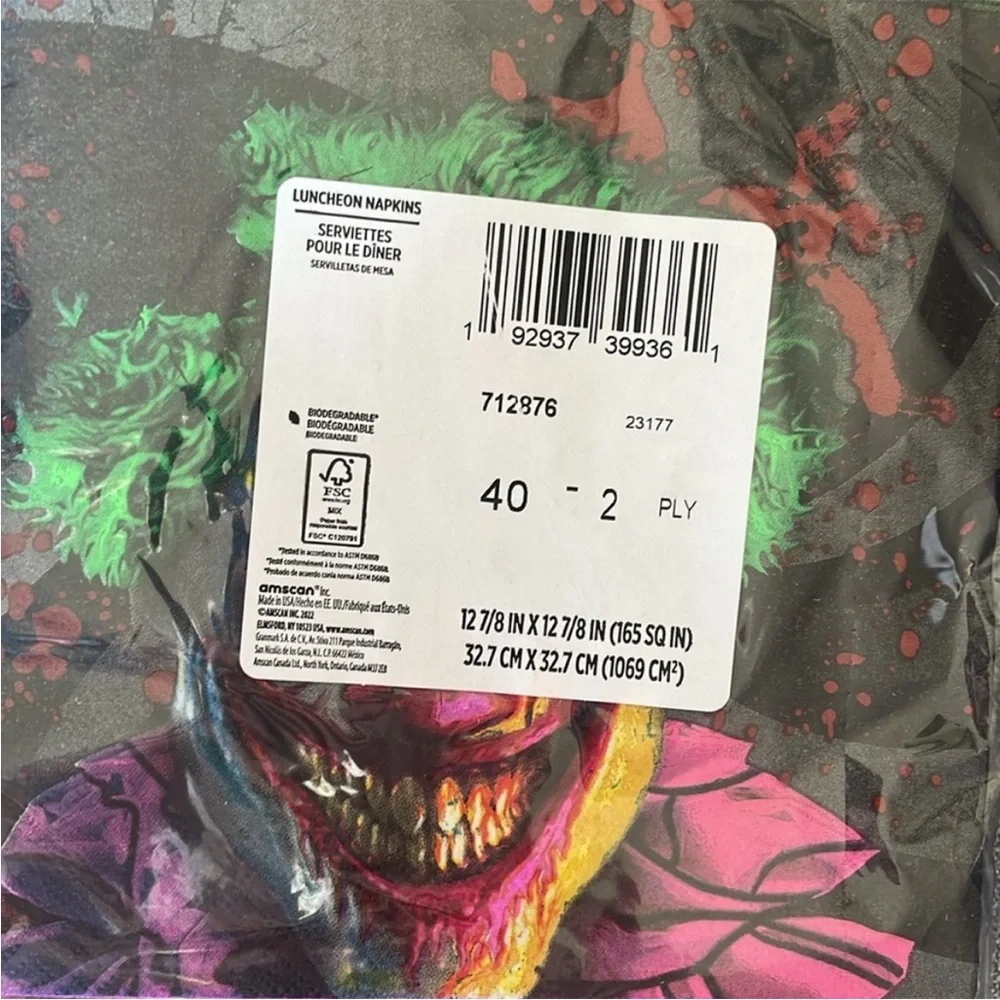Black Light Reactive The Amazing Circus Freak Show Scary Clown Napkins -Set of 2